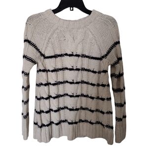 J Jill cable knit white and navy nautical sweater size XS petite